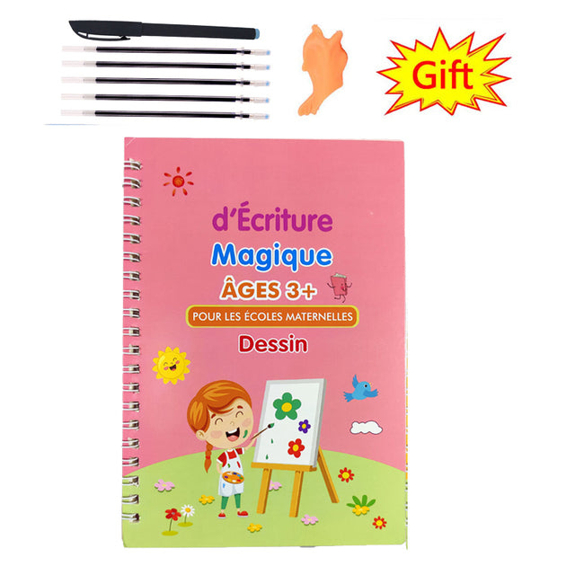 Pack Of 4 Pcs With 5 Refill Copybooks Pen Magic Copy Book Free Wiping Children's Kid Writing Sticker Practice Copybook For Calligraphy