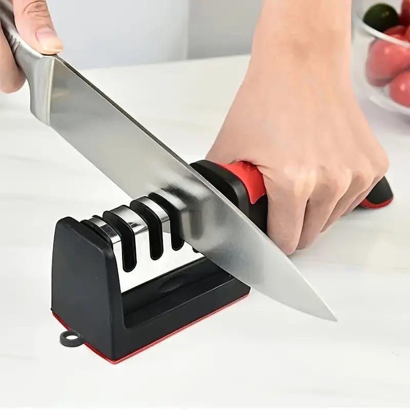 3 Stage Kitchen Knife Sharpener – Manual Knife Sharpening Tool With Non-Slip Base