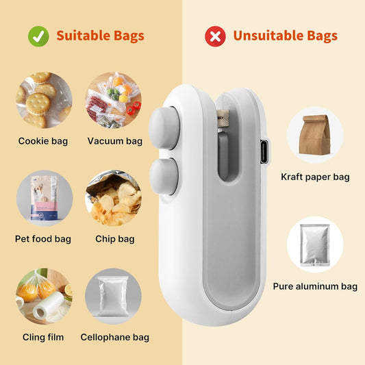 Heat Sealing Machine 2 In 1 Cutting And Sealer USB Rechargeable Food Sealer Mini Sealer For Snack Storage Food Sealer For Chip Bags, Plastic Bags, Food Storage | Mini Sealing Machine ( Random Color)