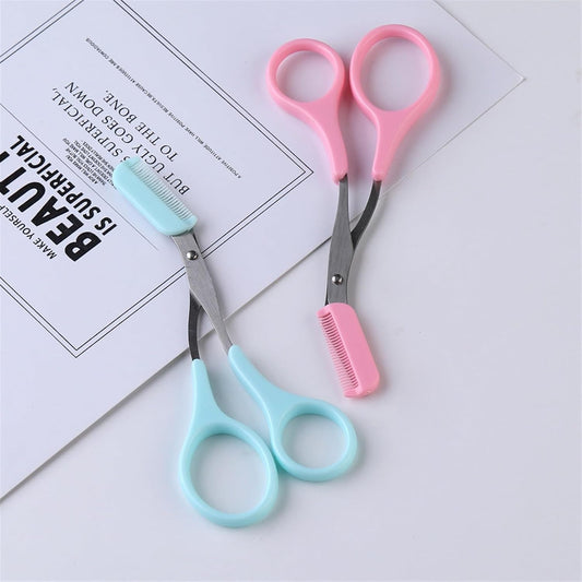 Scissors Eyebrow Trimmer Scissors Comb Stainless Steel Brow Hair Scissors Clips Shaping Grooming Trimmer Makeup Accessories(Random Color)