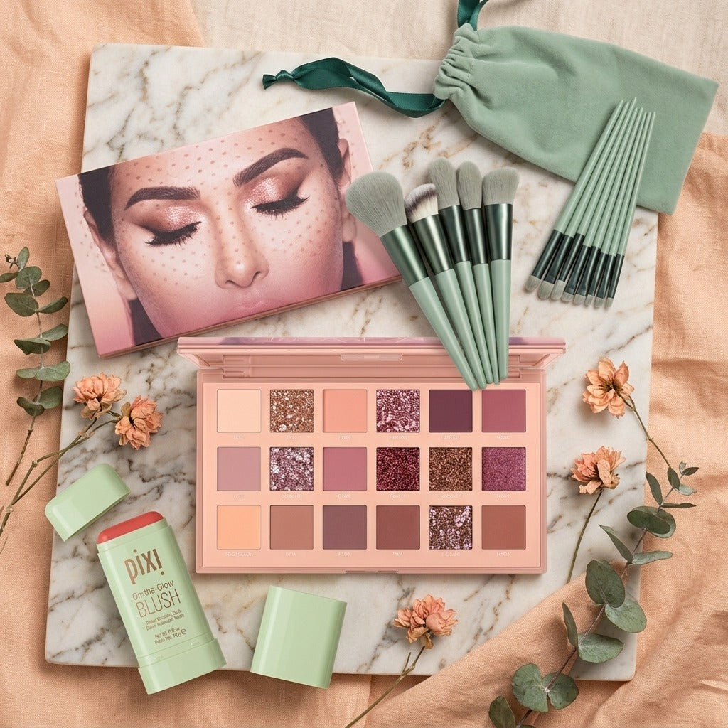 3-In-1 Makeup Combo Set – Blush Stick + 18 Color Eyeshadow Palette + 13 PCS Makeup Brushes Kit