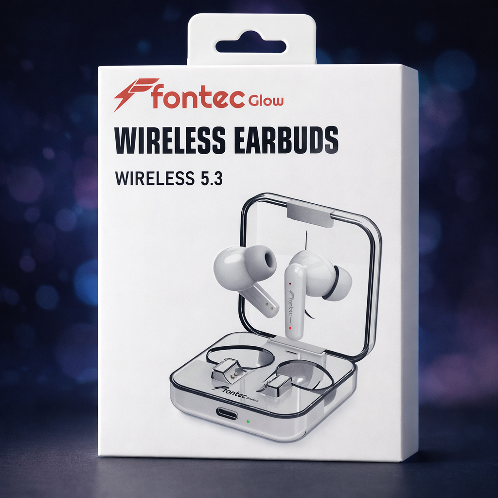Fontec Glow Wireless Earbuds – Bluetooth 5.3 Gaming Earphones With ENC Noise Cancellation & Transparent Charging Case