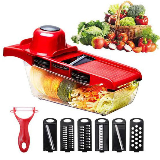 10 In 1 Mandoline Slicer Vegetable Cutter With Stainless Steel Blade Manual Potato Peeler Carrot Cheese Grater Dicer Kitchen Tool-Pink With Box