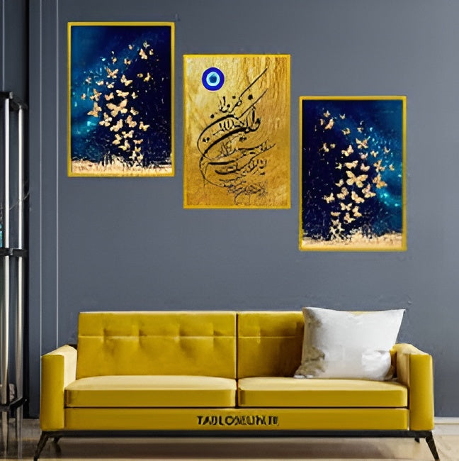 Set Of 3 Sticky Wooden Frames For Home Office Wall Decore / Sticky Phototiles