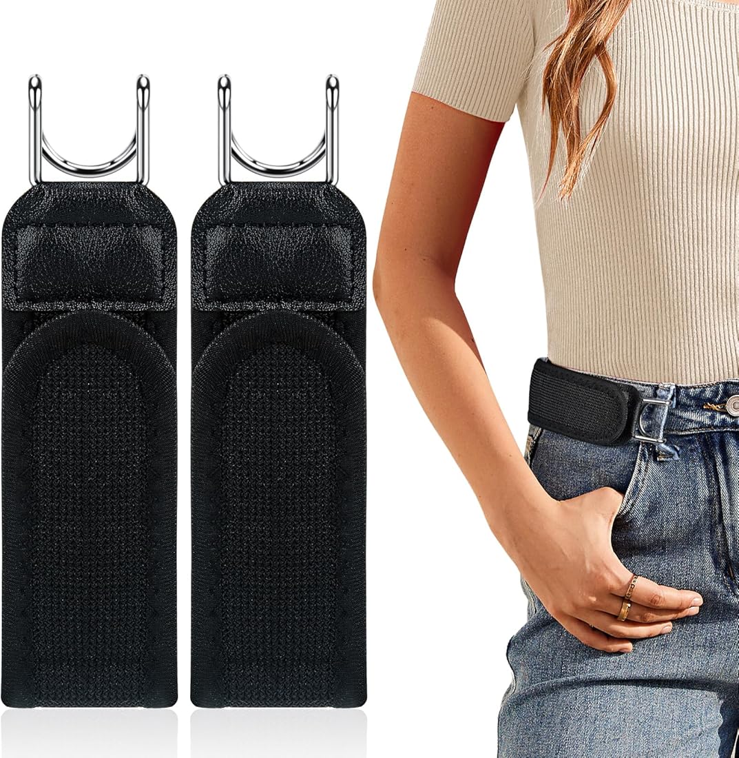 Adjustable Buckleless Elastic Waist Belt With Metal Hooks For Jeans, Dress Pants And Casual Wear