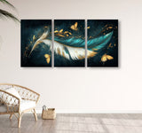 Set Of 3 Feather Art Wooden Frames For Wall Decoration Sticky Photo Tiles With Double Tape 8x11 Inches