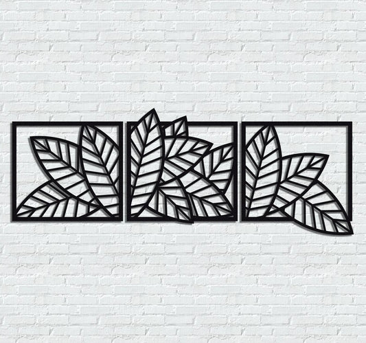 3D Wooden 3 Piece Long Leaf Panels | Wall Hanging Wooden Art | Wall Art I Wall Art For Room Decoration