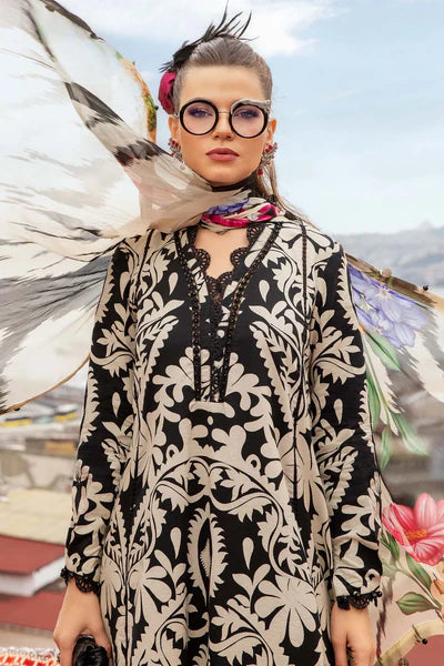 Elegant 3 Piece Embroidered Lawn Suit With Digital Print & Printed Chiffon Dupatta – Unstitched Summer Collection