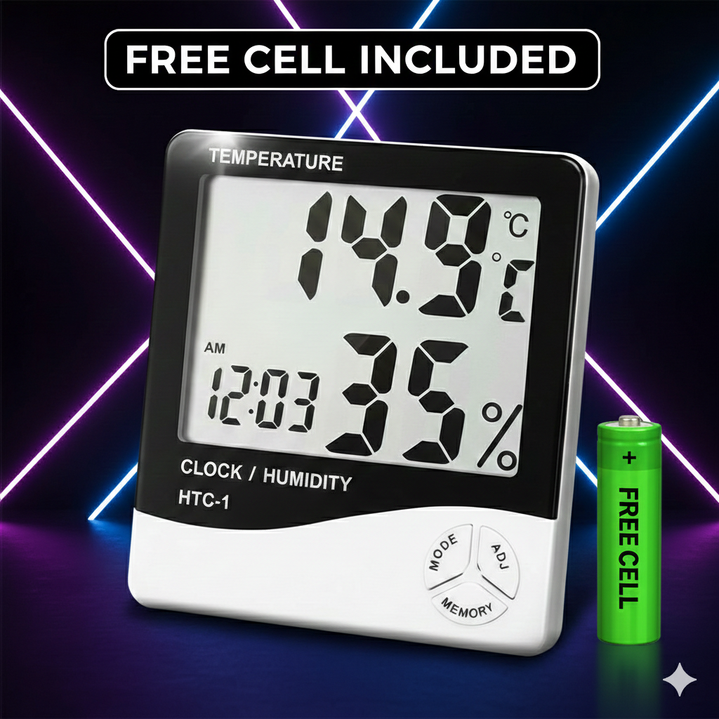 Professional LCD Indoor Temperature & Humidity Monitor – Large Display, Accurate Readings + Free Battery.