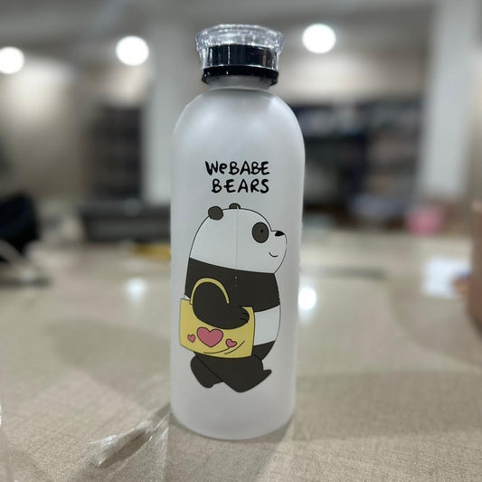 We Bare Bears Panda Water Bottle 1000ml – Cute Cartoon Design With Straw & Two Caps | Durable Reusable Bottle For Daily Hydration - Plastic (Random Design)