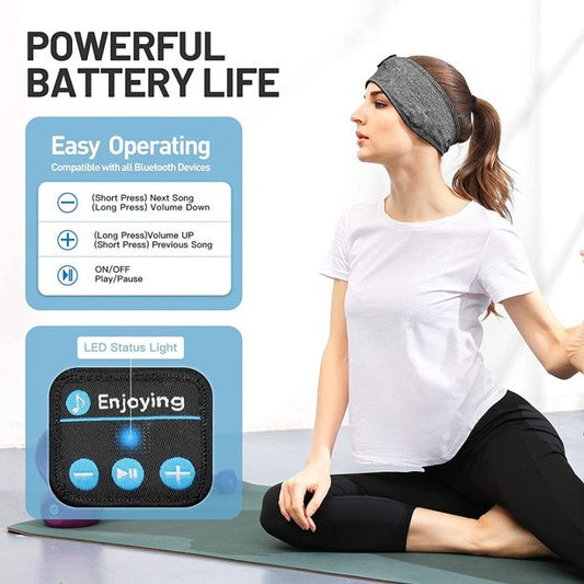 2-In-1 Sports & Sleep Bluetooth Headband – Wireless Music Headphones With Built-In Mic, Elastic Eye Mask For Workout, Travel & Relaxation