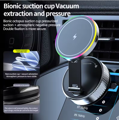 Magnetic Strong Magnetic Phone Holder Foldable Design 360° Adjustable Vacuum Mount For Car/Desk/Bathroom/Universal Use For Home