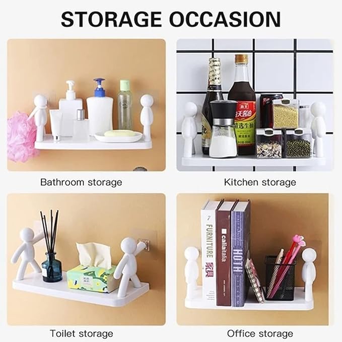 Multifunctional Self Adhesive Creative Character Shelves Bathroom Wall Mounted Shelf | Storage Rack For Bathroom, Kitchen & Room - 1 Pc (White)