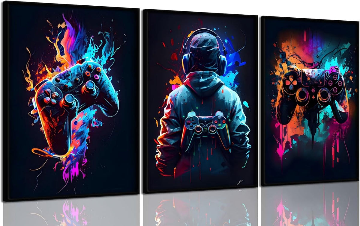 3Pcs Cool Gaming Wall Art Retro Video Game Sticky Phototiles Wall Frames