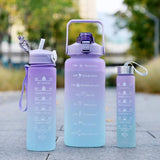 Sports Water Bottles 3 Pcs Set with Motivational Time Marker & Leak Proof Flip Top Lid  (random color)