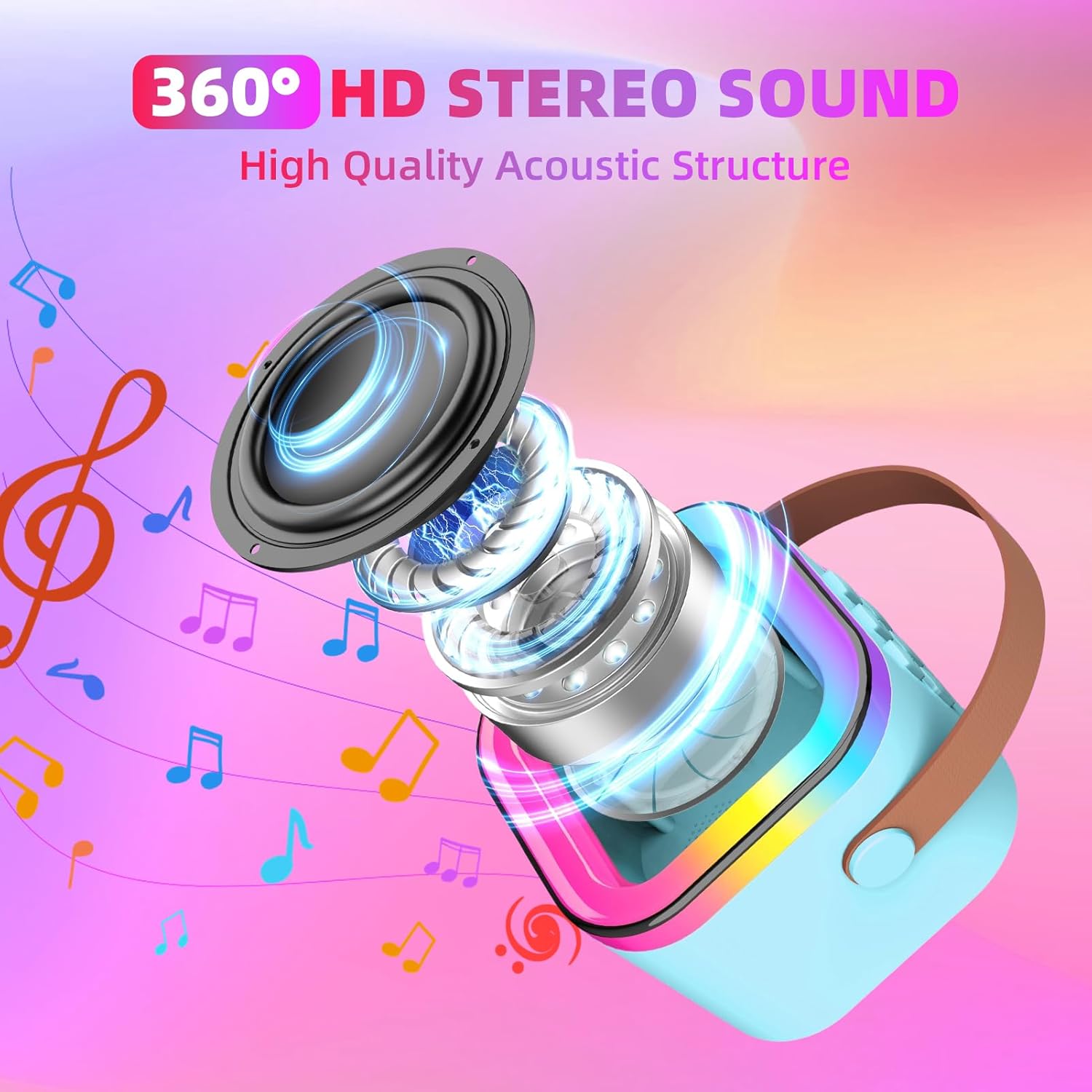 Portable Bluetooth Karaoke Speaker With RGB Lights & Controllable Battery – Mini Loud Speaker For Kids, Girls, And Boys | Perfect Gift For Family Parties And Karaoke Fun ( Without Mic )