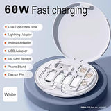 Multifunctional Data Cable Set 60W Fast Charging Cable For Android & Iphone (Random Color)