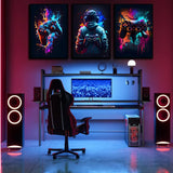 3Pcs Cool Gaming Wall Art Retro Video Game Sticky Phototiles Wall Frames