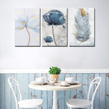 Set Of 3 Fresh Posters – Flowers & Feather Wall Art Prints (8x11 Inches) With Double Tape