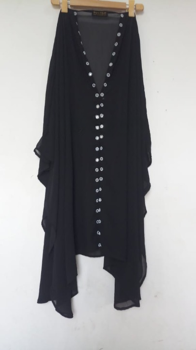 Abaya Mirrored Wink Upper Pure Georgette Black With Silver Mirror Standard Length 40 Inch For Women