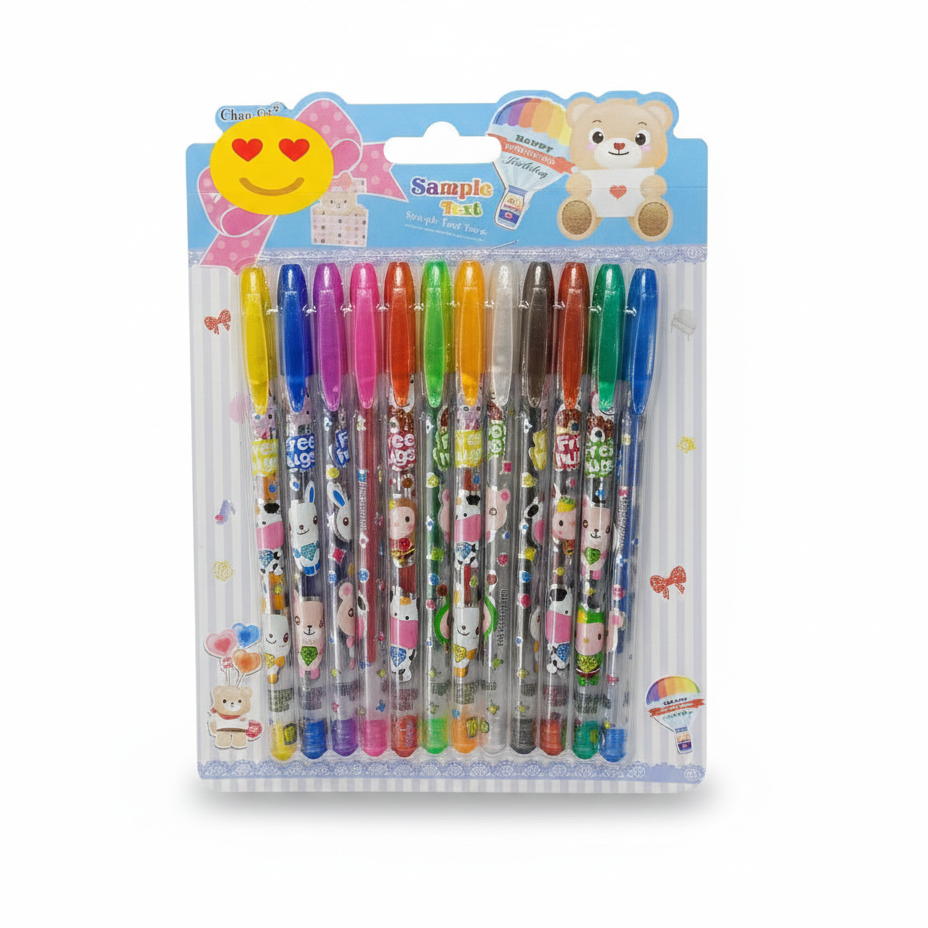12 Colors Gel Pens Set – Glitter & Metallic 1.0mm Fine Tip | Kids Coloring, Sketching & Drawing Gift Set
