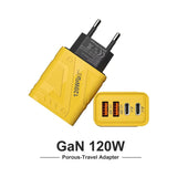 120W GaN Fast Charger 4-Port USB & USB-C PD Travel Adapter | Dual USB-C + Dual USB QC 3.0 Fast Charging