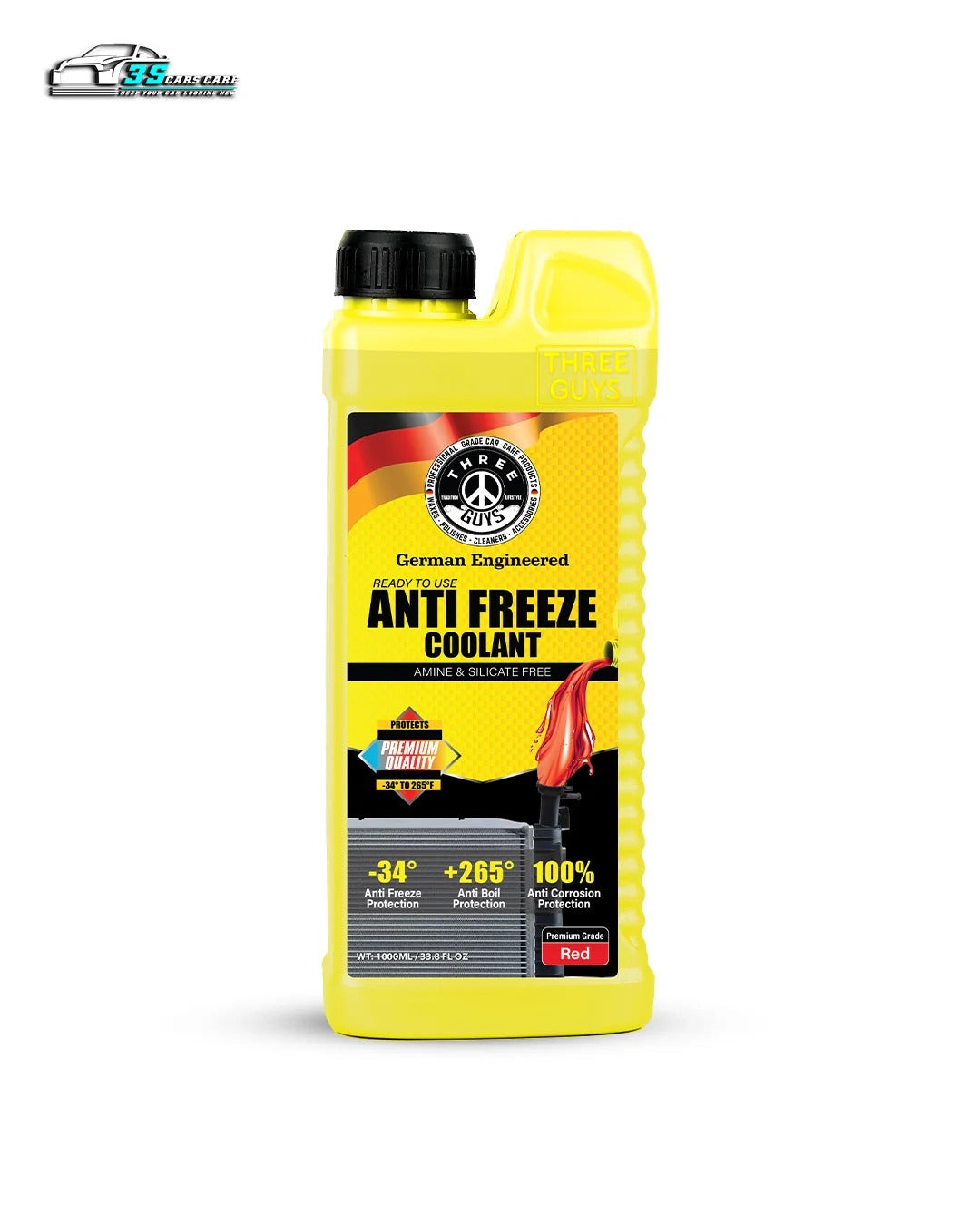 THREE GUYS Antifreeze Coolant Red – Long Life OAT Radiator Coolant | Ready-To-Use Engine Coolant | Rust & Overheat Protection For Modern Cars & SUVs (1000) ML