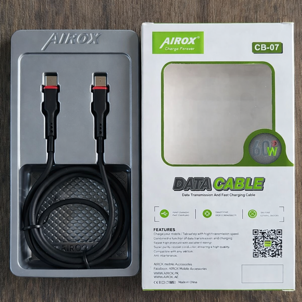 Airox USB Type-C To Type-C 60W Fast Charging Data Cable – Black