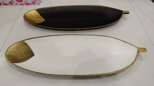 1 PCs Wooden Leaf Platter – Decorative Serving Tray for Snacks, Fruits & Table Display  | Size: 49.5 x 17.8 x 3 cm (Random Color)