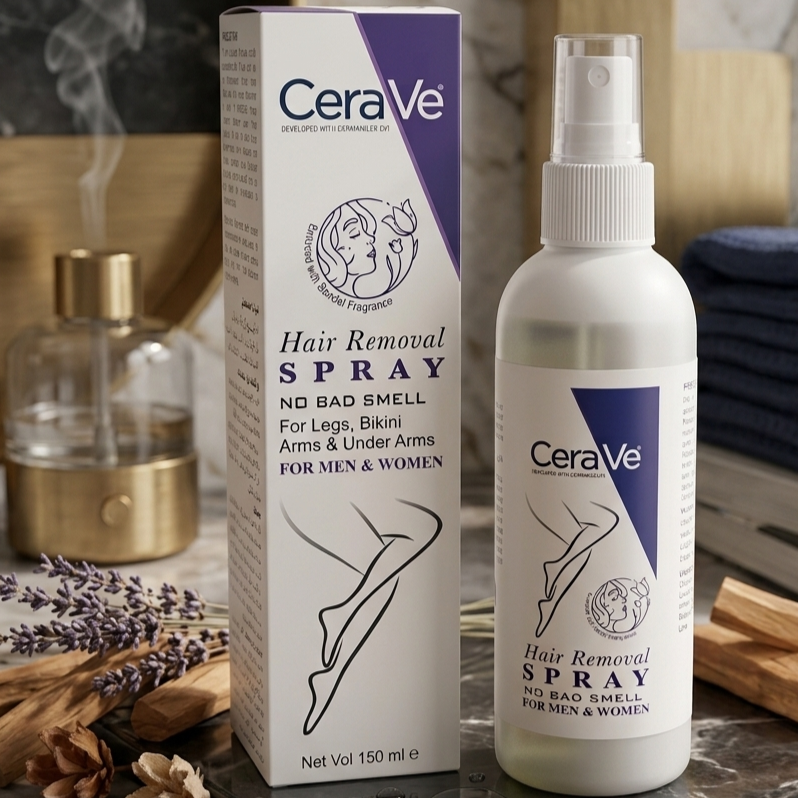 Blue CeraVe Hair Removal Spray - Gentle Body Hair Eliminator Smooth Skin Depilatory Formula Easy Spray Skincare Product For Men And Women - 150ML