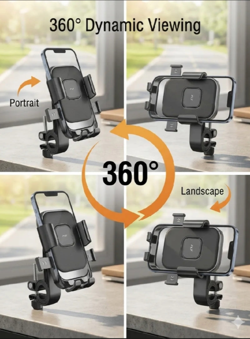 FLY Universal Mechanical Bike & Motorcycle Phone Mount – 360° Adjustable Handlebar Bracket For Bicycles, Scooters & E-Bikes