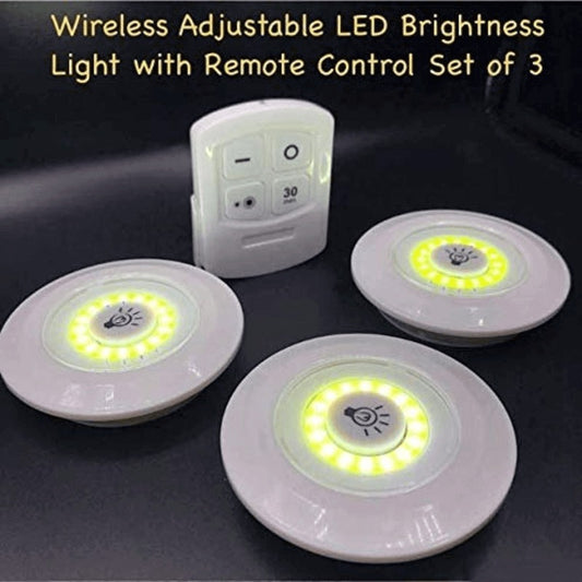 Pack Of 3 LED Remote Control Lights – Tap Lights With Self Adhesive For Cabinet, Wardrobe & Kitchen ~ Cell Operated