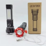 High-Power Led Torch Light Rechargeable Flashlight And Multifunctional Tactical Hammer & Power Bank To Charge The Phone With Box (Random Color)