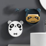 Wall Mounted Cute Panda Soap Dish Holder  – Punch-Free Plastic Soap Box Rack for Bathroom & Kitchen Storage (Random color)