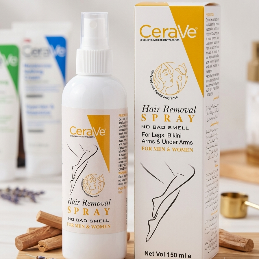 Yellow CeraVe Hair Removal Spray - Gentle Body Hair Eliminator Smooth Skin Depilatory Formula Easy Spray Skincare Product For Men And Women - 150ML