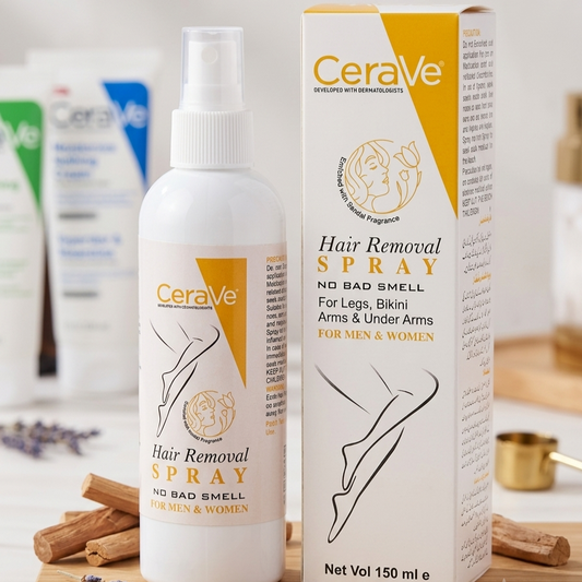 Yellow CeraVe Hair Removal Spray - Gentle Body Hair Eliminator Smooth Skin Depilatory Formula Easy Spray Skincare Product For Men And Women - 150ML
