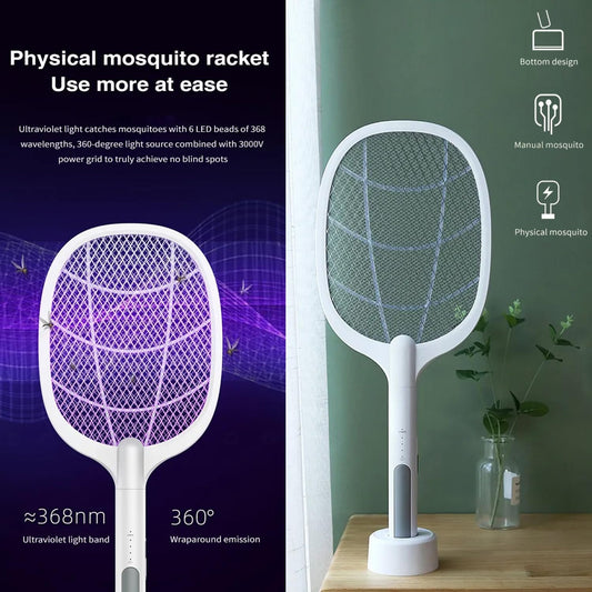 USB Rechargeable Mosquito Racket With Stand – Electric Insect Killer Bat For Indoor And Outdoor Use | Insects Killer | Mosquito Killer Racket (Random Color)
