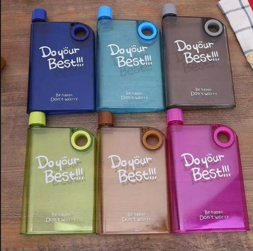A5 Flat Water Bottle Slim Notebook Style Reusable Water Bottle (420ML) - Drinkware Accessory Designed For Hydration (Random Color)