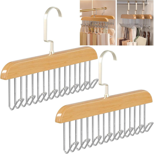8 Hooks Multi-Function Wooden Caps, Belts, Tie Hanger – Strong No Trace Storage Rack(Random Colour)
