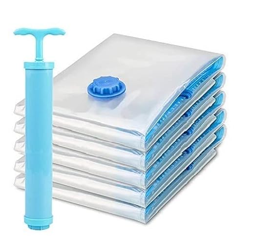 5-Pack Vacuum Storage Bags With Hand Pump – Space-Saving Compression Bags For Bedding & Clothes