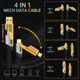 4 In 1 Data Cable – USB-C & Lightning Connectors, Braided Durable Design, Fast Charging