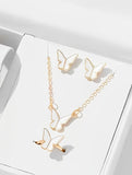 Butterfly Set, Pack Of 4 / Pendants Necklace Earrings Ring For Women Jewelry -White