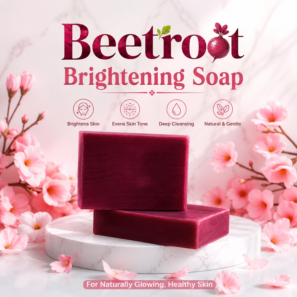 Instant Glow Beetroot Brightening Soap | Natural Skin Brightening & Rosy Glow | Deep Nourishing Daily Face & Body Soap