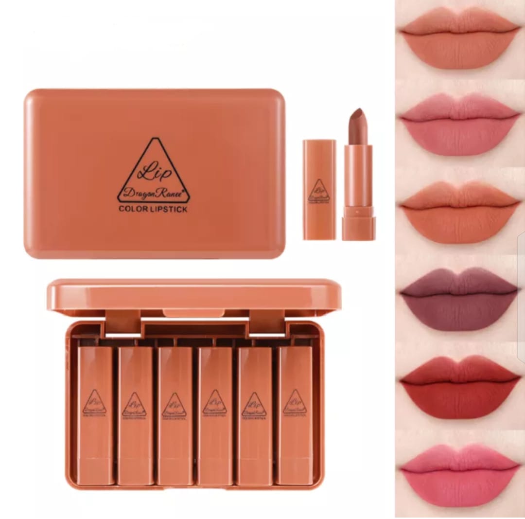 6PCS Matte Brown Velvet Lipstick Mini Nude Makeup Lip Kit Set – Long Lasting Velvet Matte Lipsticks