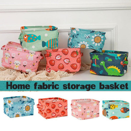 Foldable Desktop Storage Basket | Waterproof Cotton Linen Organizer | Mini Square With Handles (Random Colour And Design)