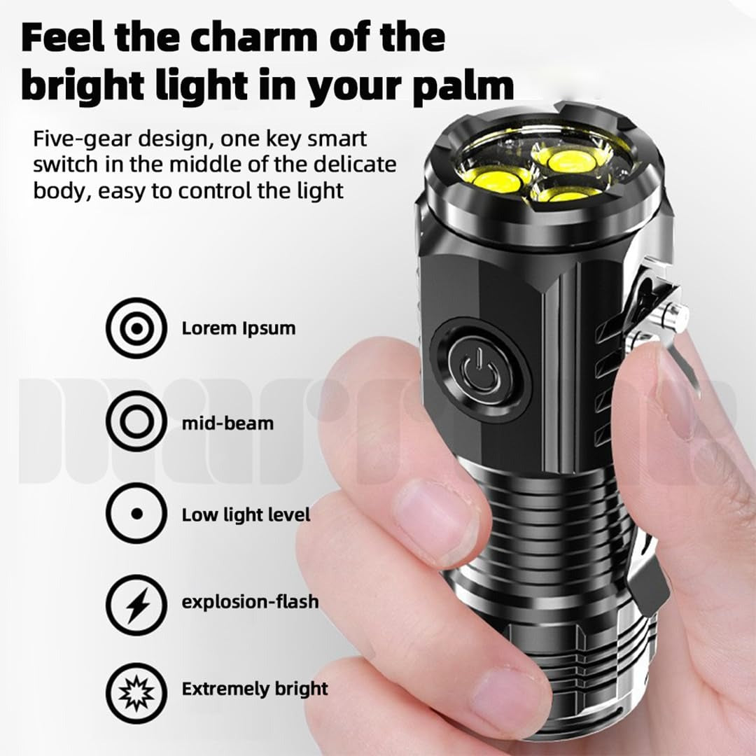 Powerful 3 LED Super Bright Mini Flashlight Rechargeable Portable Torch With Magnet