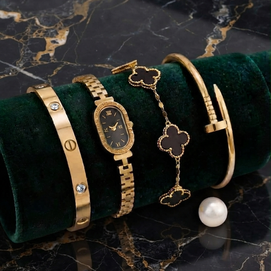 Stainless Steel 4 Piece Bracelet, Watch And Bangle Combo - Jewelry Product Designed For Styling And Daily Outfit Routine