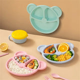 5 Pcs Bear Plate Set - Cartoon Compartment Dinner Plate | Includes Divided Plate, Fork & Spoon, Perfect For Toddlers & Preschoolers (Random Color)