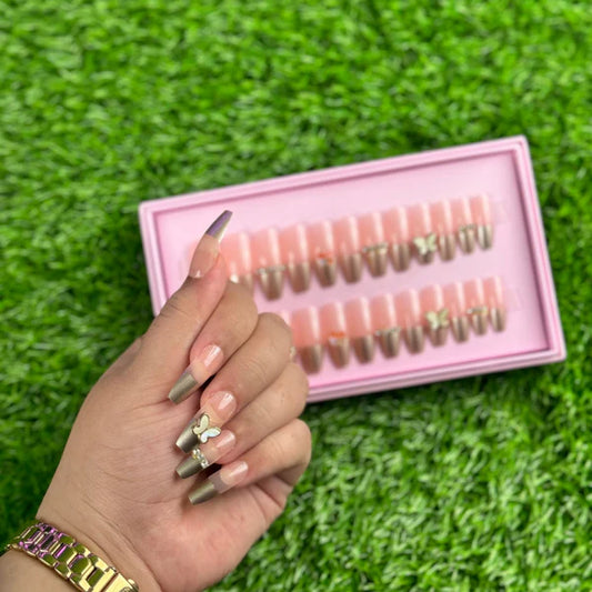 24 Pcs Blush Butterfly Nails (With Glue )