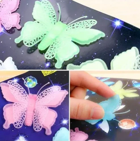 Pack Of 08 Butterfly Wall Sticker Glow In The Dark Luminous 3D Butterfly Stickers DIY Wall Sticker 3D Art Mural For Decorations